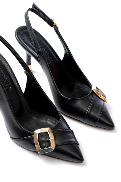 İNF-1151 Siyah Günlük Arkası Açık Topuklu Bayan Ayakkabı - 3