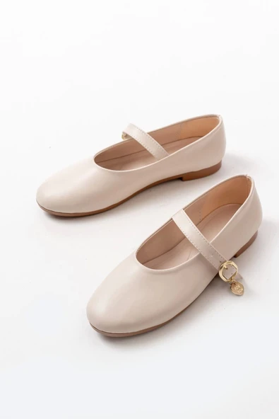 İNF-324 Bej Baretli Tokalı Günlük Kadın Babet - 2