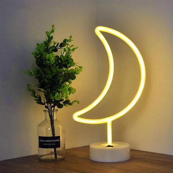 Büyük Boy Pilli Yarım Ay Neon Led Işıklı Masa Ve Gece Lambası Hilal Dekoratif Aydınlatma