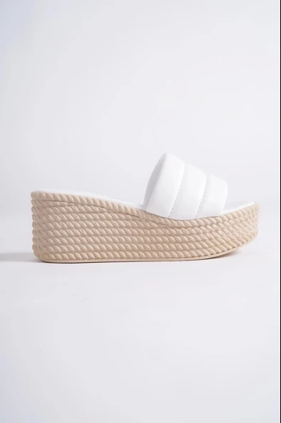 Reına Dolgu Topuklu Ortopedik Taban Hasır Görünümlü Kadın Terlik Kt - Beyaz - 8