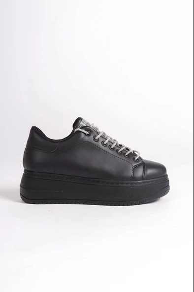 Della Bağcıklı Ortopedik Taban Taşlı Kadın Sneaker Spor Ayakkabı St - Siyah - 6