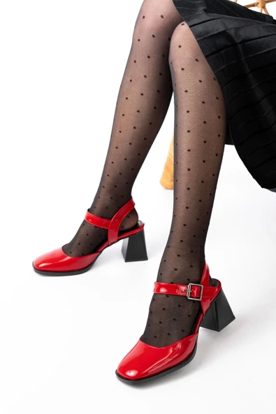 İNF-40450 Kırmızı Rugan Günlük Arkası Açık Topuklu Bayan Ayakkabı