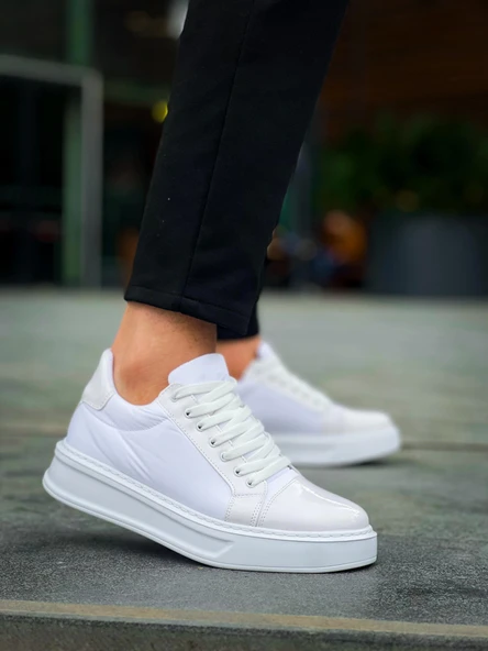 Tb-x46 Terzi Bey Beyaz Rugan Yüksek Beyaz Taban Günlük Spor Ayakkabı - Resim 4
