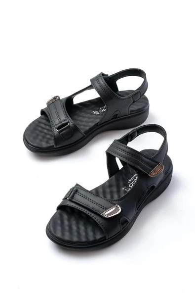 DM-363 Siyah Baret Cırtlı Dikişli Günlük Kadın Sandalet - 3