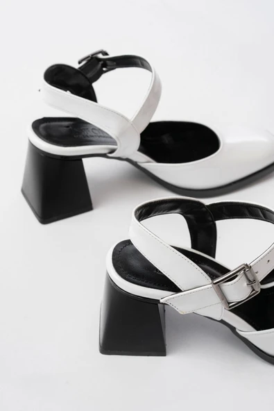 İNF-40450 Beyaz Rugan Günlük Arkası Açık Topuklu Bayan Ayakkabı - 4