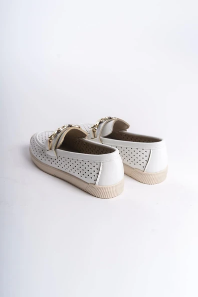 Layla Bağcıksız Ortopedik Rahat Taban Kalp Desenli Kadın Babet Ayakkabı Kt - Beyaz - 5