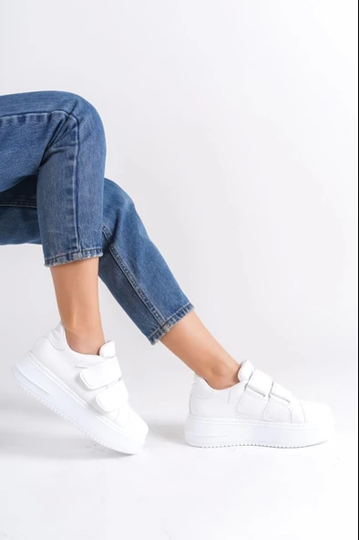 Valencıa Bağcıksız Cırt Cırtlı Ortopedik Taban Kadın Sneaker Spor Ayakkabı Bt - Beyaz