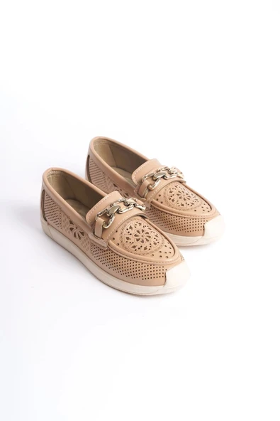 Layla Bağcıksız Ortopedik Rahat Taban Çiçek Desenli Kadın Babet Ayakkabı Kt - Ten - 4