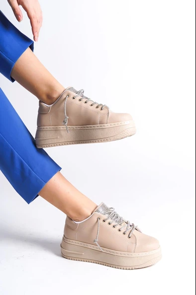 Della Bağcıklı Ortopedik Taban Taşlı Kadın Sneaker Spor Ayakkabı Tt - Ten - 2