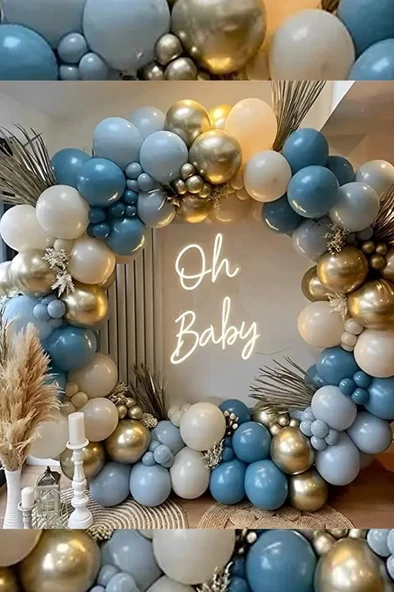BeySüS Krom Gold Derin Okyanus Fırtına Mavisi Ve Sütlü Kahve Balon Zinciri 60 Adet