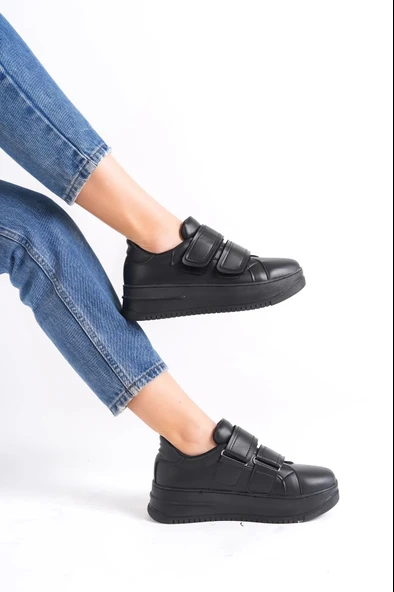 Valencıa Bağcıksız Cırt Cırtlı Ortopedik Taban Kadın Sneaker Spor Ayakkabı St - Siyah - 3