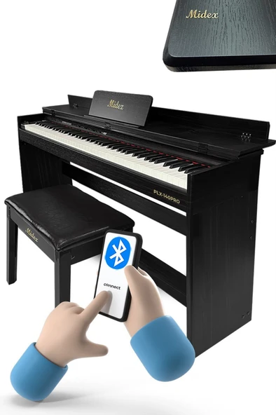 Midex PLX-140 PRO-BK Dijital Piyano Bluetooth Tuş Hassasiyeti 88 Tuşlu Kapaklı (Kulaklık ve Tabure) - 2