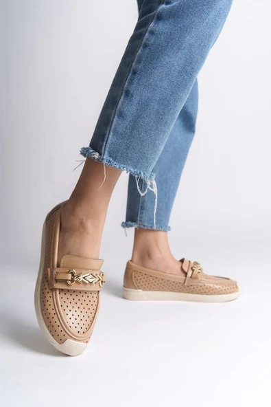 Lıly Bağcıksız Ortopedik Rahat Taban Kalp Desenli Kadın Babet Ayakkabı Kt - Ten