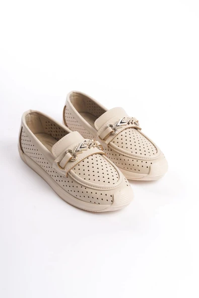 Lıly Bağcıksız Ortopedik Rahat Taban Kalp Desenli Kadın Babet Ayakkabı Kt - Krem - 4