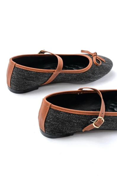 6321 Siyah Keten Günlük Baret Tokalı Bayan Babet - 3