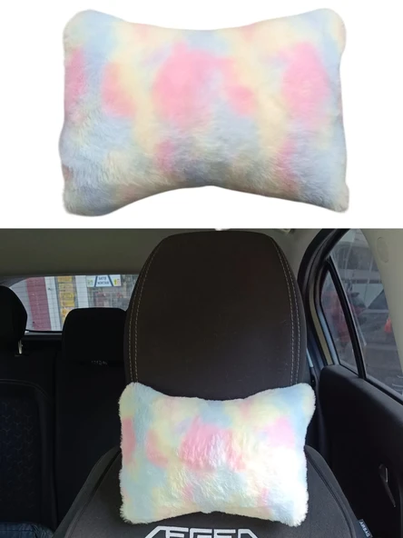 Yumuşak Peluşlu Ortopedik Araba Seyahat Boyun Yastığı Tekli Gökkuşağı