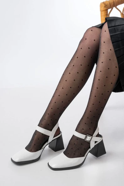 İNF-40450 Beyaz Rugan Günlük Arkası Açık Topuklu Bayan Ayakkabı - 5