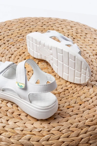 DM-363  Beyaz Baret Cırtlı Dikişli Günlük Kadın Sandalet - 5
