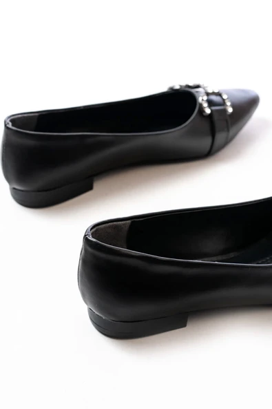 İNF-133 Siyah Taşlı Tokalı Günlük Kadın Babet - 5