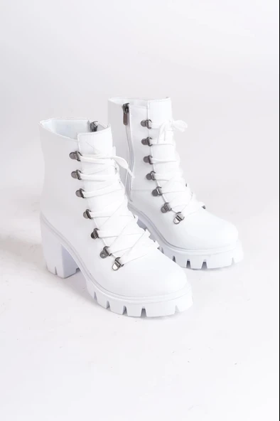 Emma Bağcıklı Fermuarlı Ortopedik Taban Topuklukadın Bot Bt - Beyaz - 4