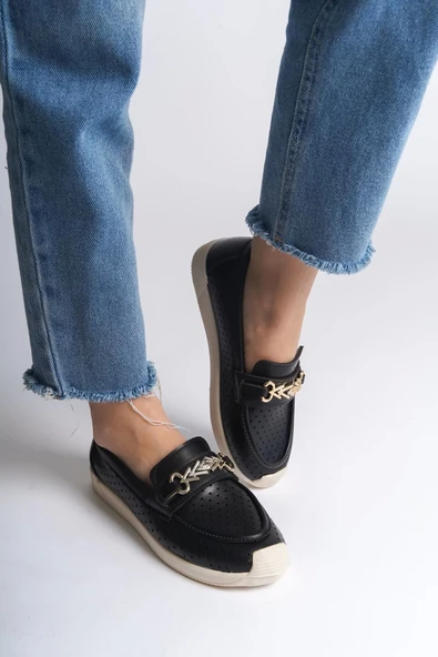 Lıly Bağcıksız Ortopedik Rahat Taban Kalp Desenli Kadın Babet Ayakkabı Kt - Siyah