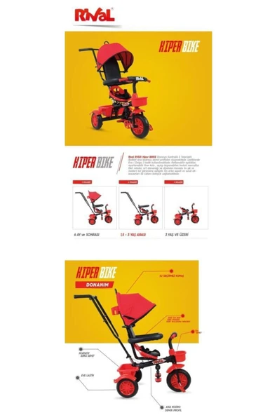 Rival  1+ Yaş Rv501 Hiper Bike Ebeveyn Kontrollü 3 Tekerli Çocuk Bisikleti Antrasit Vitessiz 2 Yıl 3 Gri H - 2