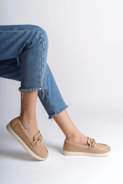 Lıly Bağcıksız Ortopedik Rahat Taban Kalp Desenli Kadın Babet Ayakkabı Kt - Ten - 2