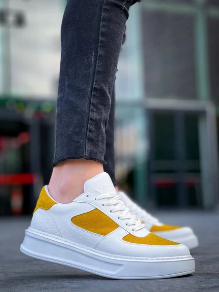 Tb-x8 Terzi Bey Beyaz Cilt Sarı Süet Detaylı Beyaz Yüksek Taban Günlük Spor Ayakkabı - 2
