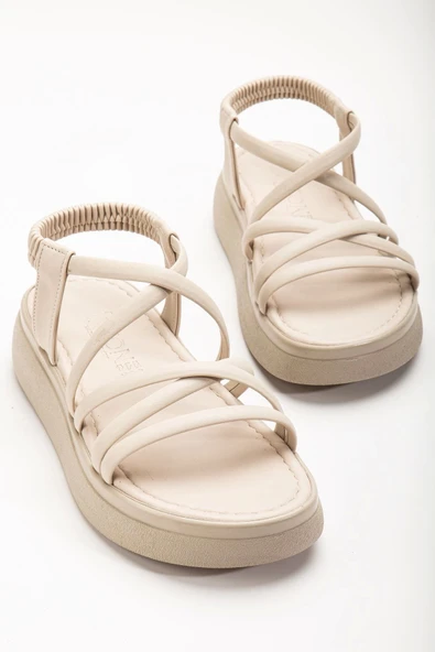 24413-841 Bej Dolgu Topuk Kadın Sandalet - 3