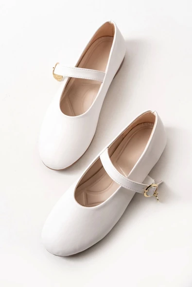 İNF-324 Beyaz Baretli Tokalı Günlük Kadın Babet - Resim 5