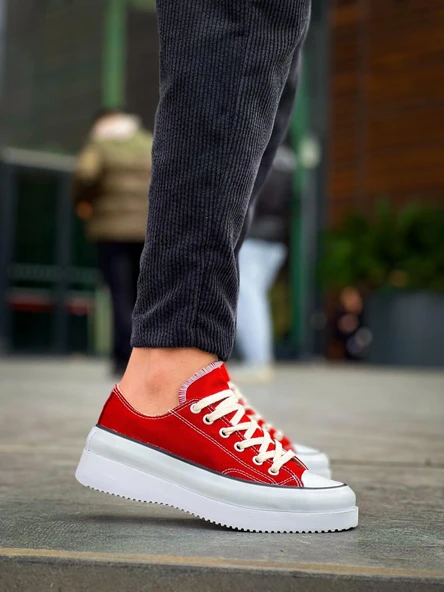 Tb-cx-3 Terzi Bey Kısa Bordo Keten Beyaz Yüksek Taban Spor Ayakkabı - Resim 4