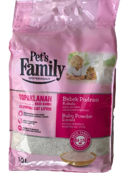 Pets Family Topaklanan Bebek Pudrası Kokulu Doğal Bentonit Ince Taneli Kedi Kumu 10 L