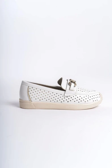 Layla Bağcıksız Ortopedik Rahat Taban Kalp Desenli Kadın Babet Ayakkabı Kt - Beyaz - 6