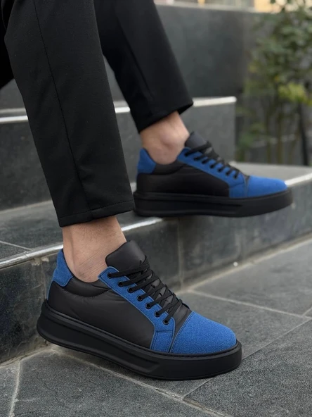 Tb-x46 Terzi Bey Siyah Sax Mavi Yüksek Siyah Taban Günlük Spor Ayakkabı