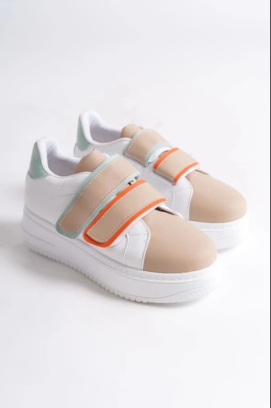Valencıa Bağcıksız Cırt Cırtlı Ortopedik Taban Kadın Sneaker Spor Ayakkabı Bt - Beyaz/ten/mavi - 4