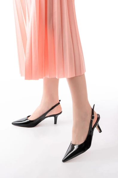 ST-1152 Siyah Rugan Günlük 7 cm Topuklu Kadın Ayakkabı - 2