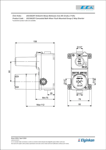 Eca Dalia Ankastre Duş Seti - 2 yollu / 6 parça set - 102199773 - 5