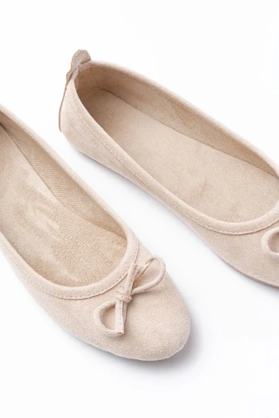 6101 Bej Süet Fiyonklu Günlük Kadın Babet - 4