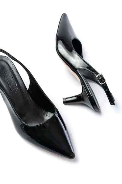 ST-1152 Siyah Rugan Günlük 7 cm Topuklu Kadın Ayakkabı - 4