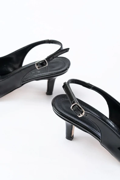ST-1152 Siyah Rugan Günlük 7 cm Topuklu Kadın Ayakkabı - 5
