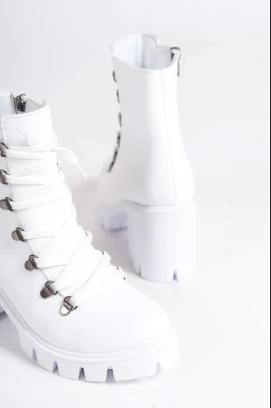 Emma Bağcıklı Fermuarlı Ortopedik Taban Topuklukadın Bot Bt - Beyaz - 5