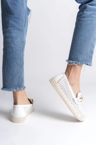 Lıly Bağcıksız Ortopedik Rahat Taban Kalp Desenli Kadın Babet Ayakkabı Kt - Beyaz - 3