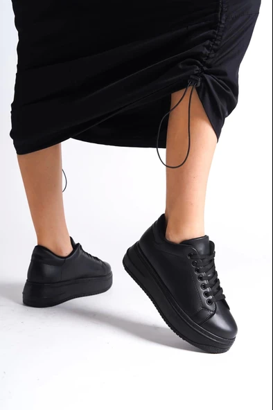 Bıana Bağcıklı Ortopedik Taban Kadın Sneaker Spor Ayakkabı St - Siyah - 3