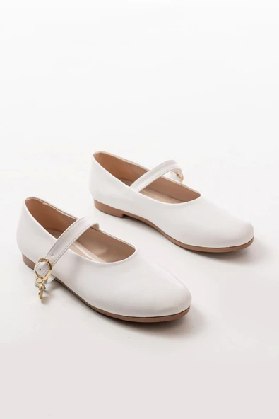 İNF-324 Beyaz Baretli Tokalı Günlük Kadın Babet - Resim 2