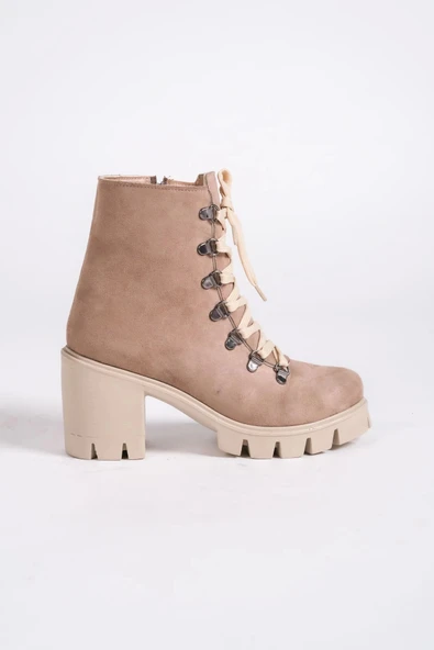 Emma Bağcıklı Fermuarlı Ortopedik Taban Topuklu Süet Kadın Bot Tt - Ten - 6