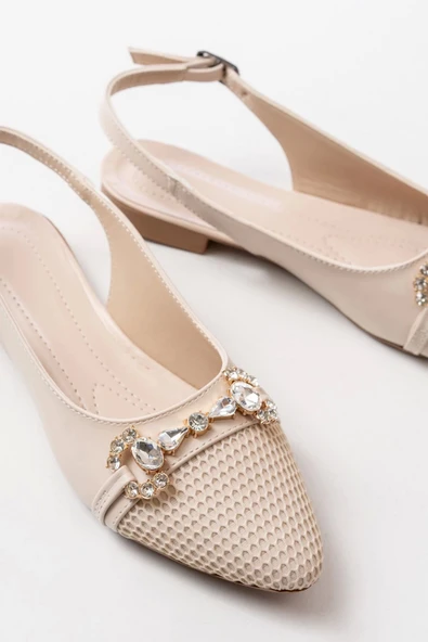 İNF-120 Ten Günlük Fileli Taş Aksesuarlı Kadın Babet - 4