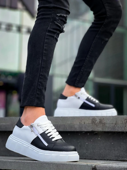 Tb-x155 Terzi Bey Siyah Cilt Beyaz Cilt Detaylı Beyaz Yüksek Taban Günlük Spor Ayakkabı - Resim 2