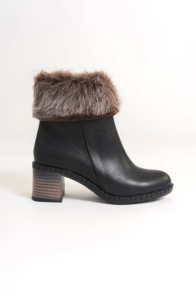 Julıa Fermuarlı Ortopedik Taban Tüylü Topuklu Kadın Bot St - Siyah - Resim 6