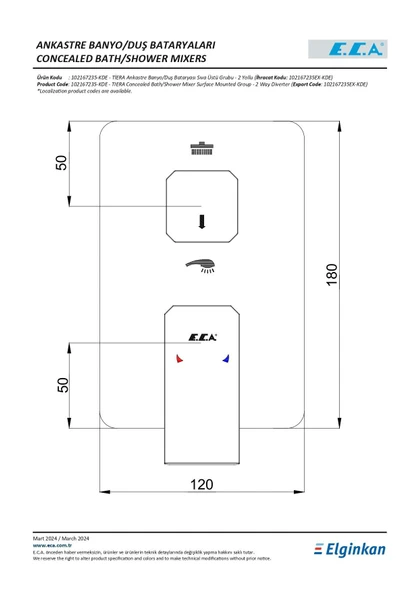 Eca Tiera Ankastre Duş Seti - 2 yollu / 6 parça set - 102199772 - 3