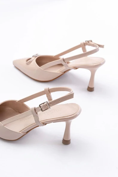 Bej Rugan Günlük Arkası Açık Fiyonklu Topuklu Bayan Ayakkabı - 4